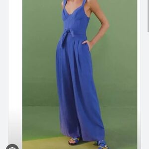 FARM Rio Dark Blue belted jumpsuit